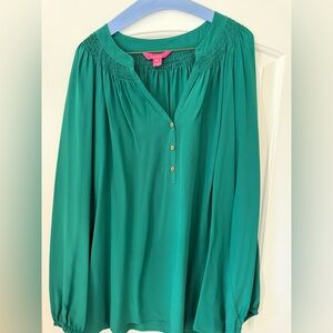 Lilly Pulitzer Elsa Teal Blouse with Gold Buttons